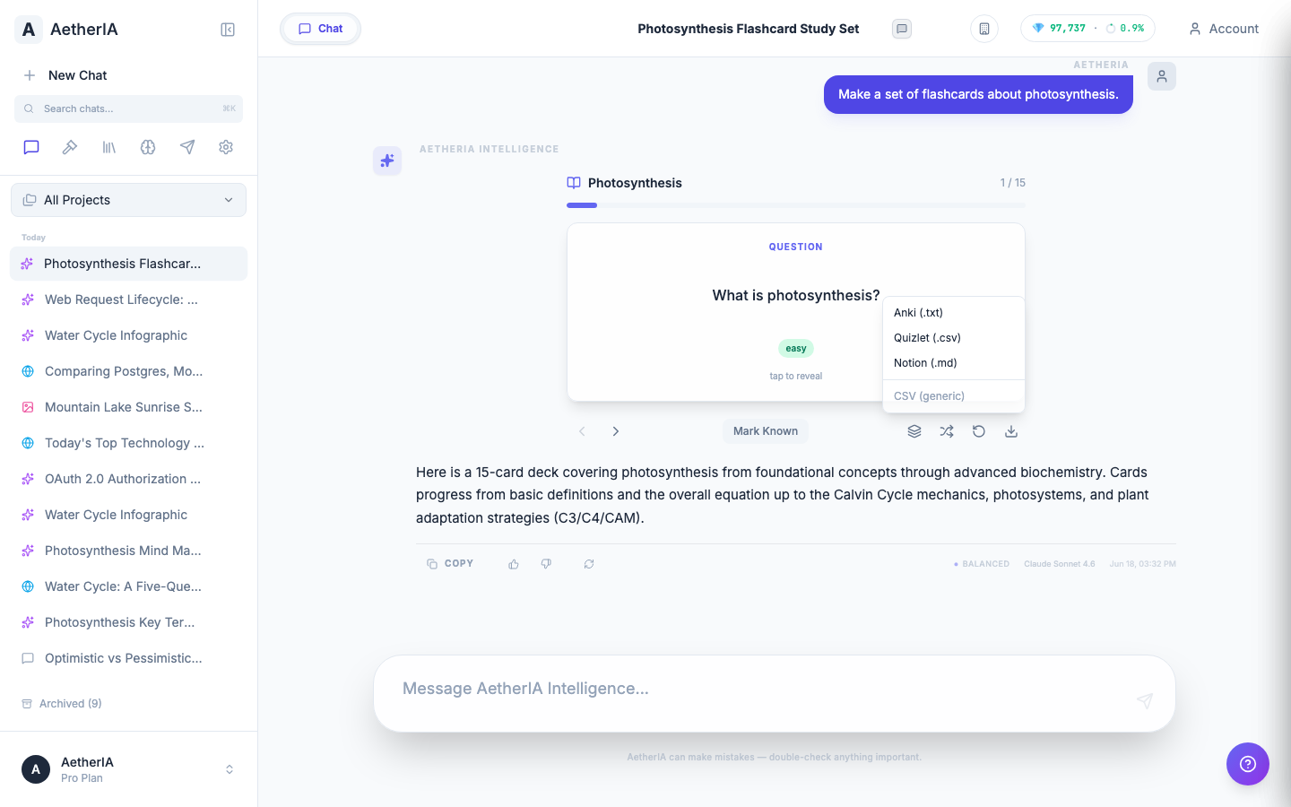 Export everywhere — Excel, Word, PowerPoint, Anki, Quizlet, and Notion.
