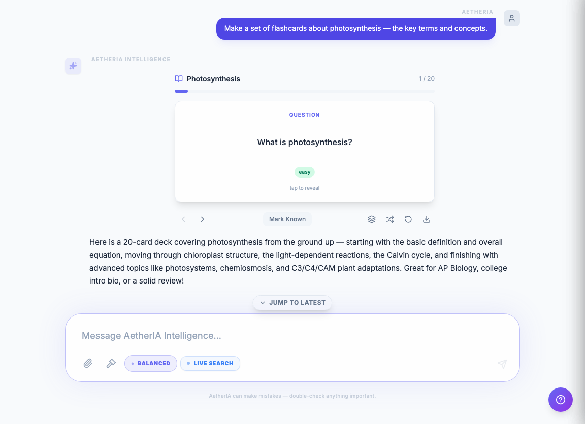 Flashcards — Auto-generate flashcard decks from any chat or document.