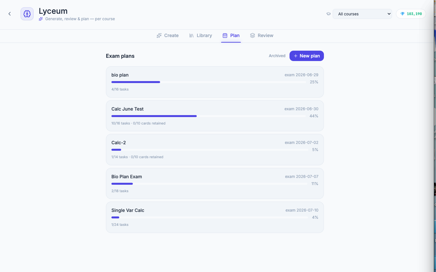 Exam-aware study planner — A day-by-day countdown plan that feeds your review queue.