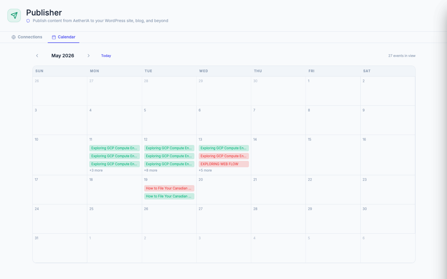Publishing calendar — Plan and track scheduled posts across every destination.
