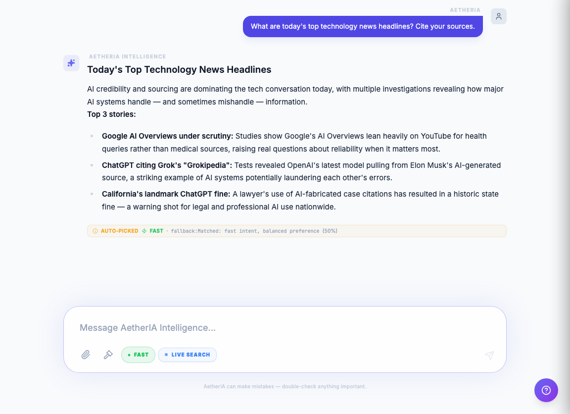 Live web search — Grounded answers with real-time sources and citations.