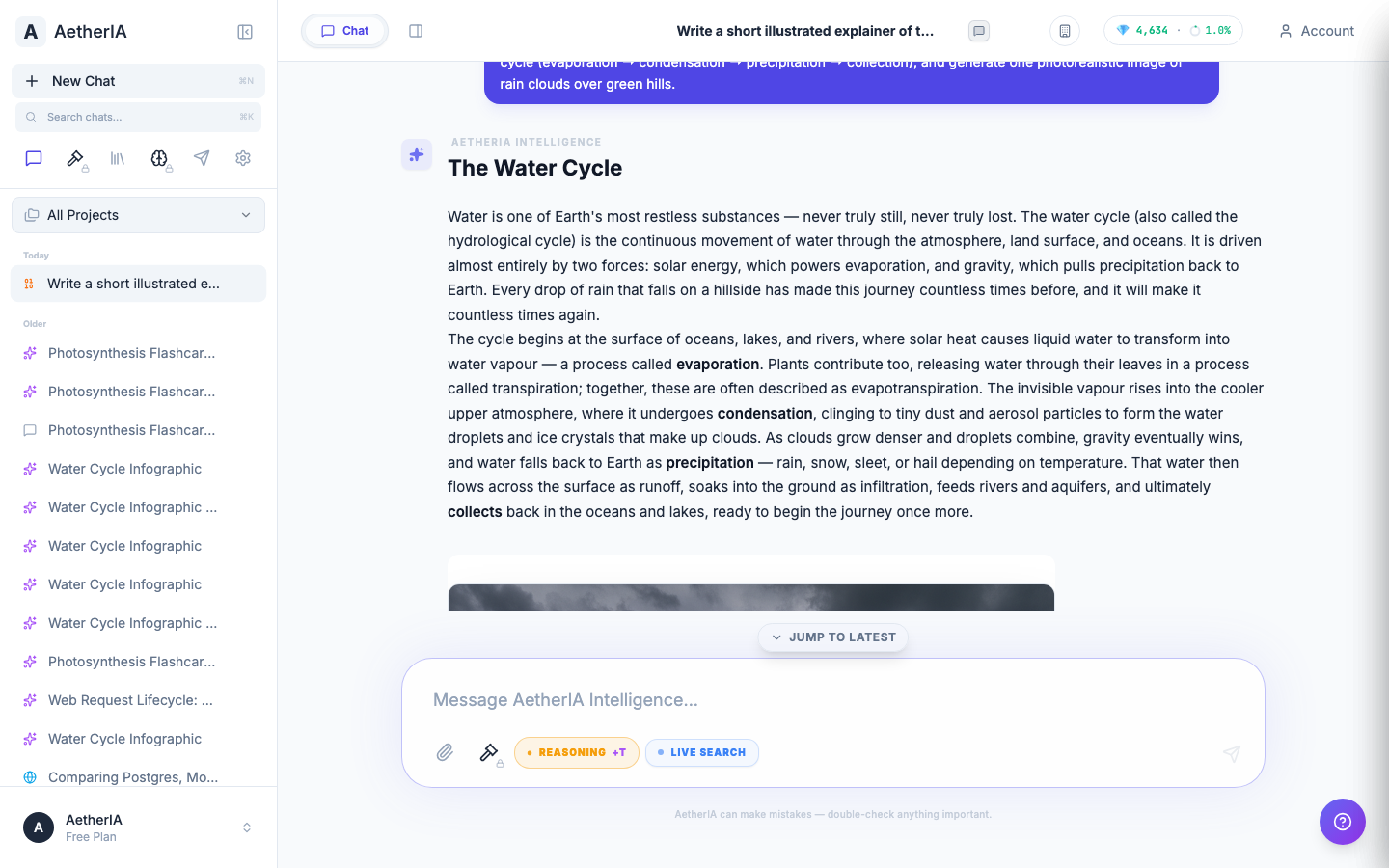 Unified multimodal artifacts — Prose, diagrams, and generated images woven into one continuous answer — not separate outputs.
